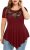 Women Blouse Plus Size Women Solid Floral Lace O-Neck Asymmetric Three Quarter Tops (Wine-1, XXXXL)